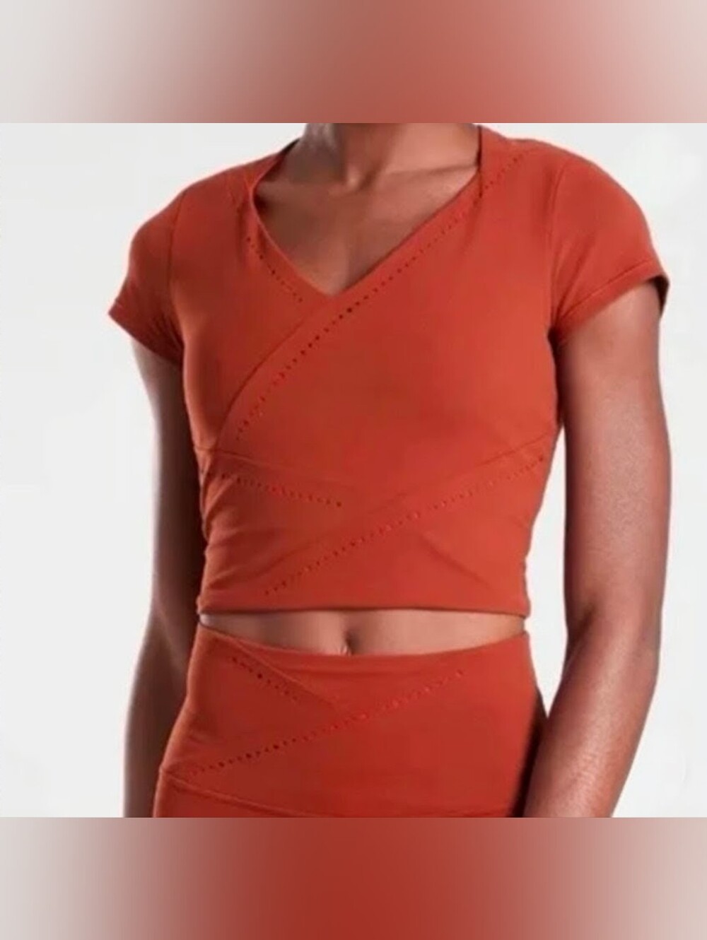 Athleta It's A Wrap Rust Mesh Back Crop Athletic Top Sz.S